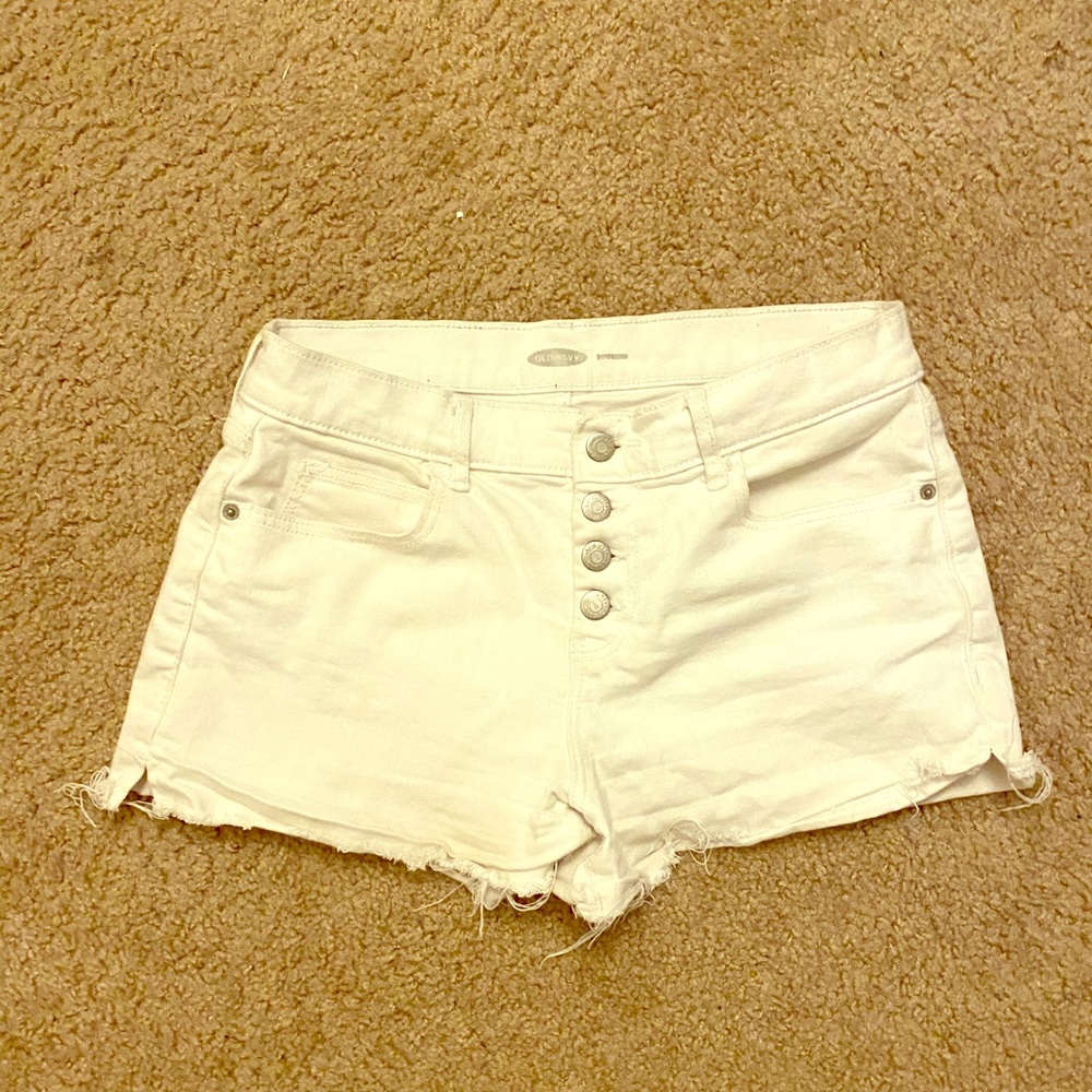 White Denim Button-up Shorts
